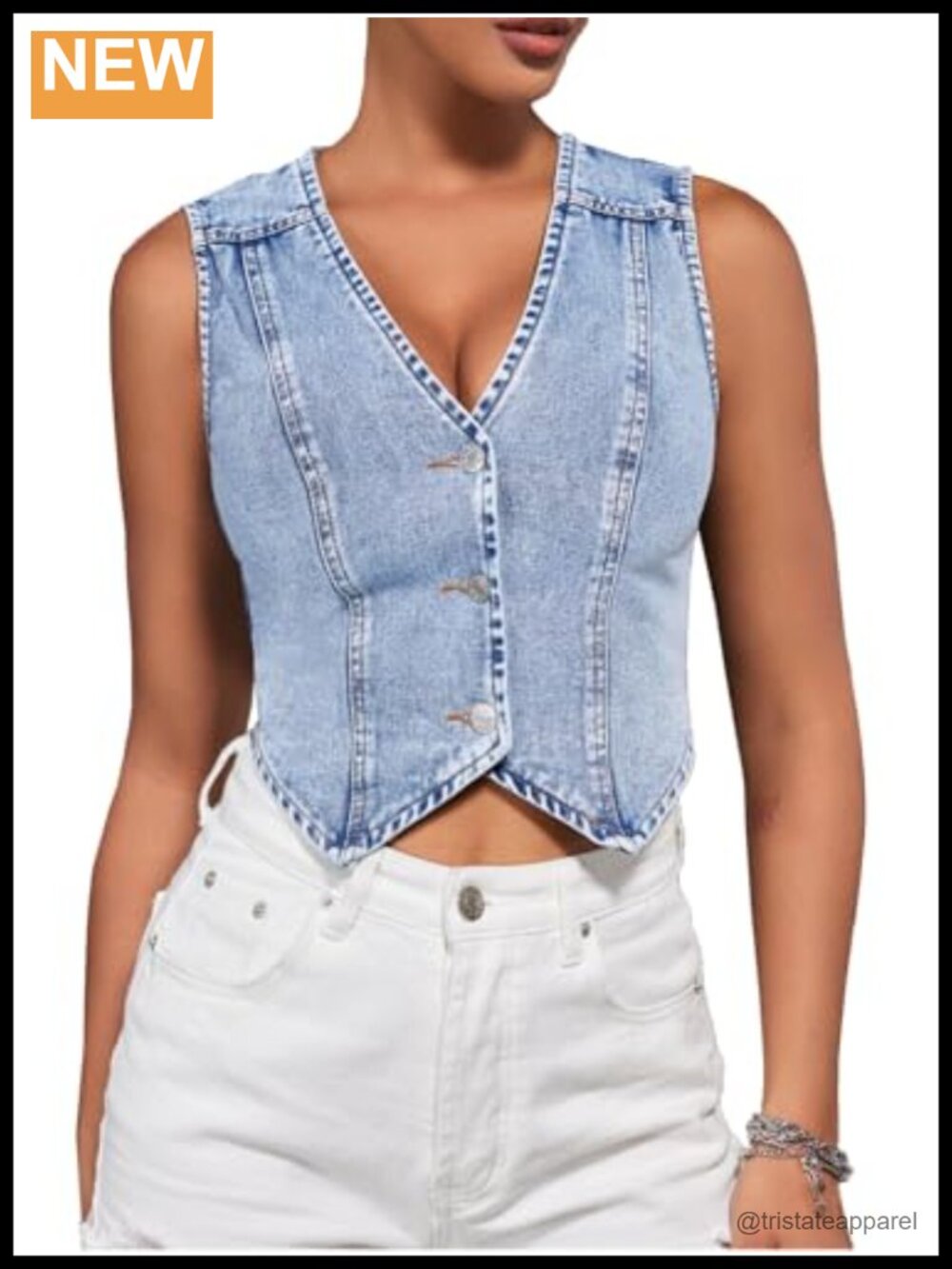 Women's Denim Vest Sleeveless Y2K Button Front Crop Top Asymmetrical